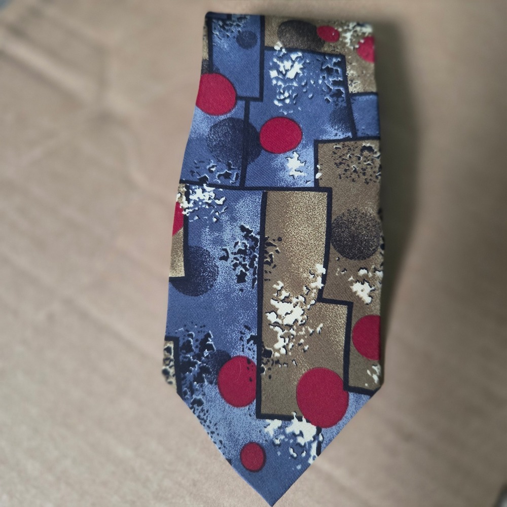 Christian Dior Monsieur Silk Tie Blue Red Geometric Abstract Polka Dot Italy 58"